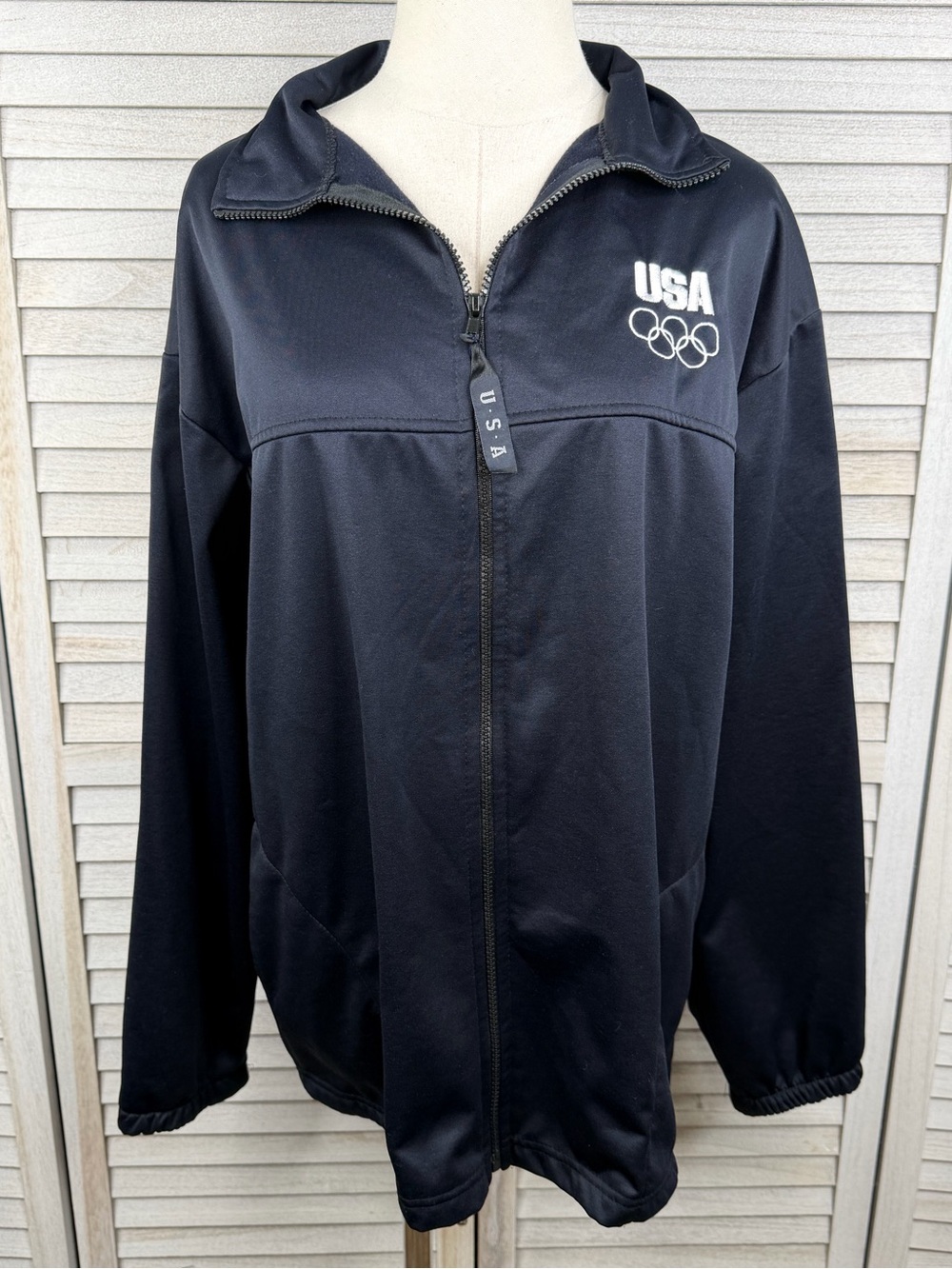 US OLYMPICS COMMITTEE Team USA Navy Blue Zip Front Fleece Lined Active Jacket-XL